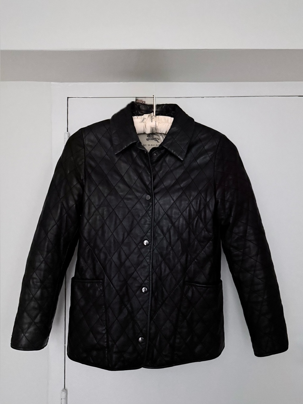 Authentic Burberry London Quilted LeatherJacket Iconic Nova Check Lining Size 8